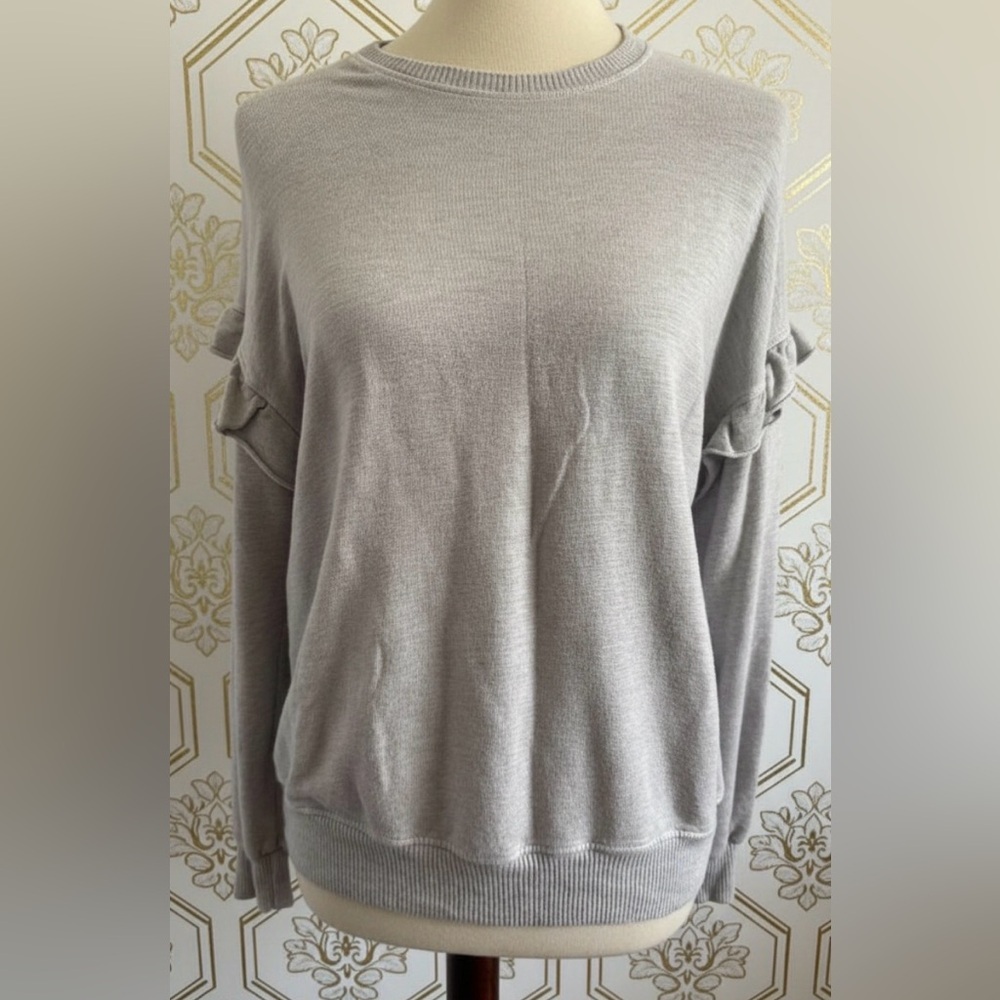 Monrow Gray Oversized Ruffle Sleeve Crew Neck Soft Pullover sweater Size XS